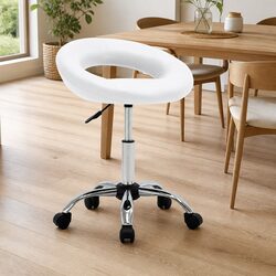 Durable White Faux Leather Swivel Dining Chair