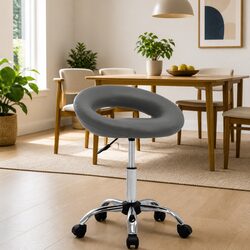 Height Adjustable Grey Faux Leather Swivel Dining Chair