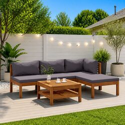Stylish 5 Piece Garden Lounge Set Grey Acacia Wood