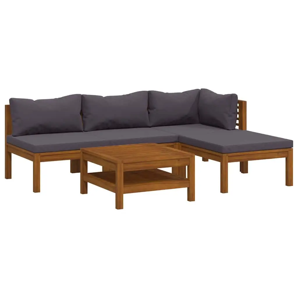 5 Piece Garden Lounge Set Grey Acacia Wood