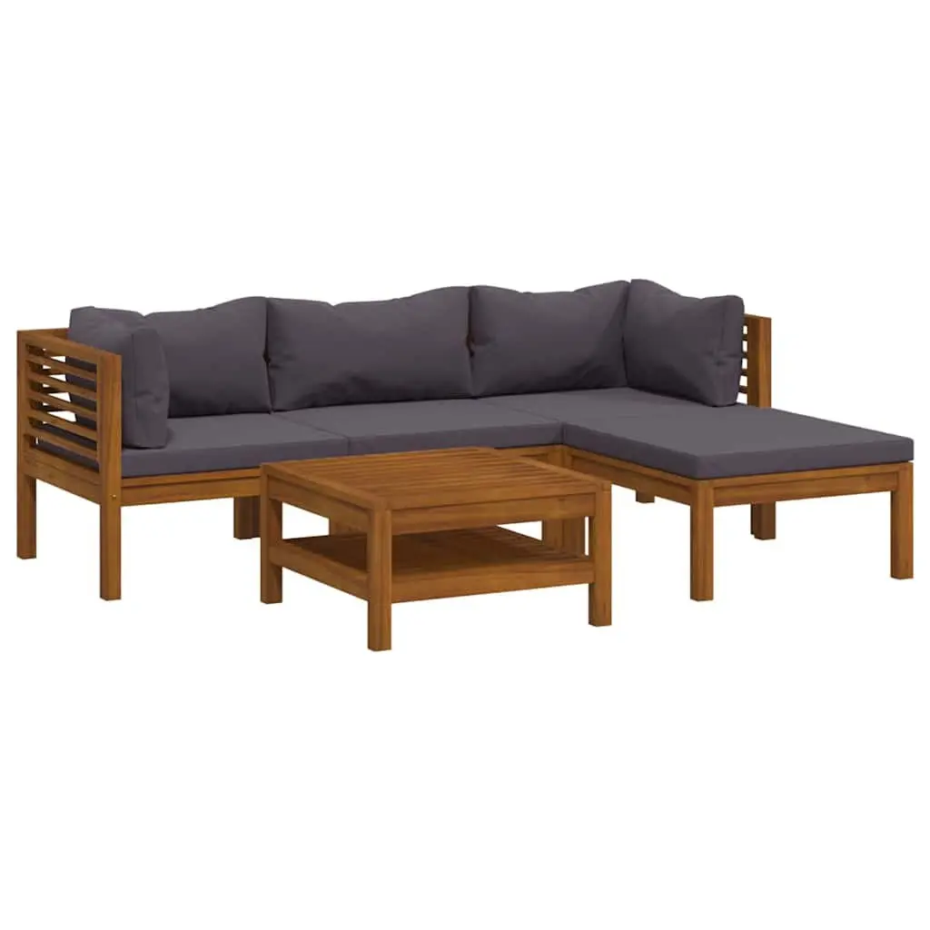 5 Piece Garden Lounge Set Acacia Wood Grey Sofa Coffee Table