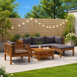 Outdoor 6 Piece Garden Lounge Set with Grey Cushions