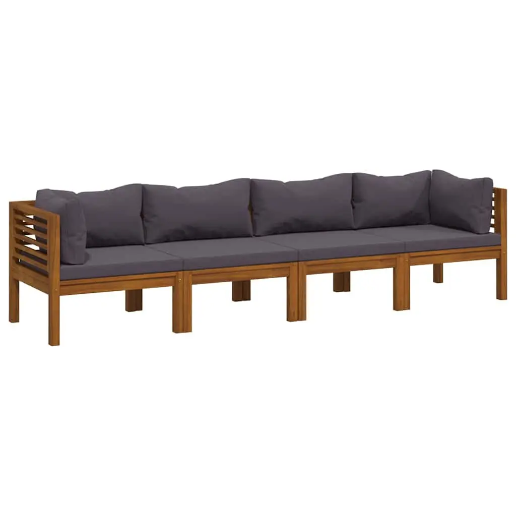 4-Seater Garden Sofa Set Acacia Wood Grey Outdoor Lounge with Cushions