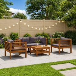 Modular 5 Piece Outdoor Lounge Set in Acacia Wood