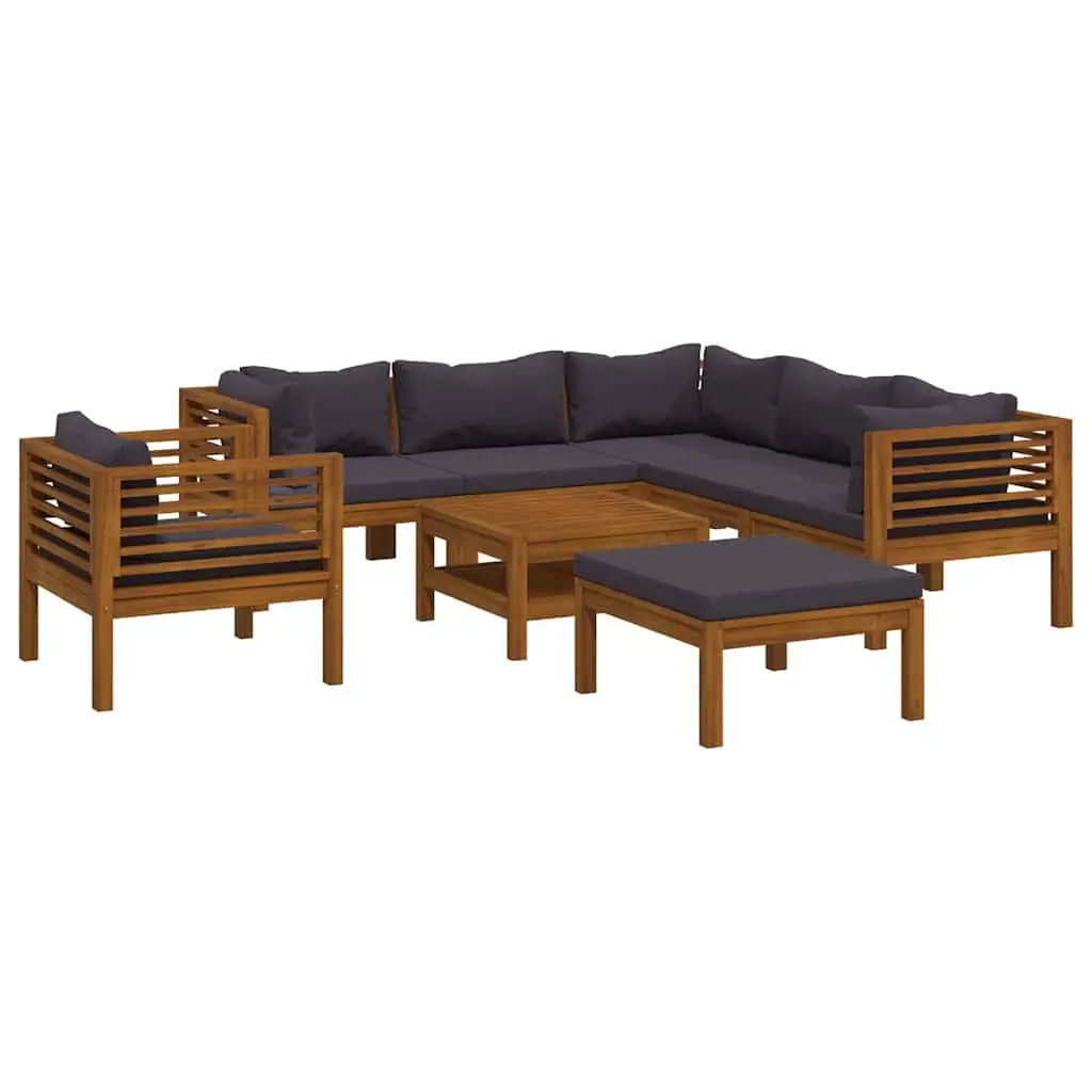 8 Piece Garden Lounge Set Acacia Wood Grey Cushions Coffee Table