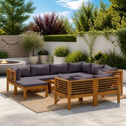 Durable 10-Piece Modular Acacia Wood Garden Lounge Set