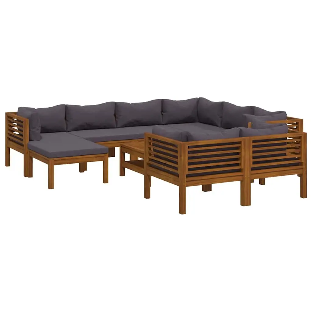 10 Piece Outdoor Lounge Set Solid Acacia Wood Modular Sofa with Cushions Grey