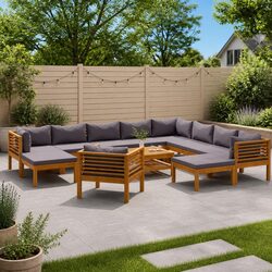 Sturdy 12-Piece Acacia Wood Garden Lounge Set with Cushions