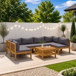 Stylish 7 Piece Garden Lounge Set with Acacia Wood Frame