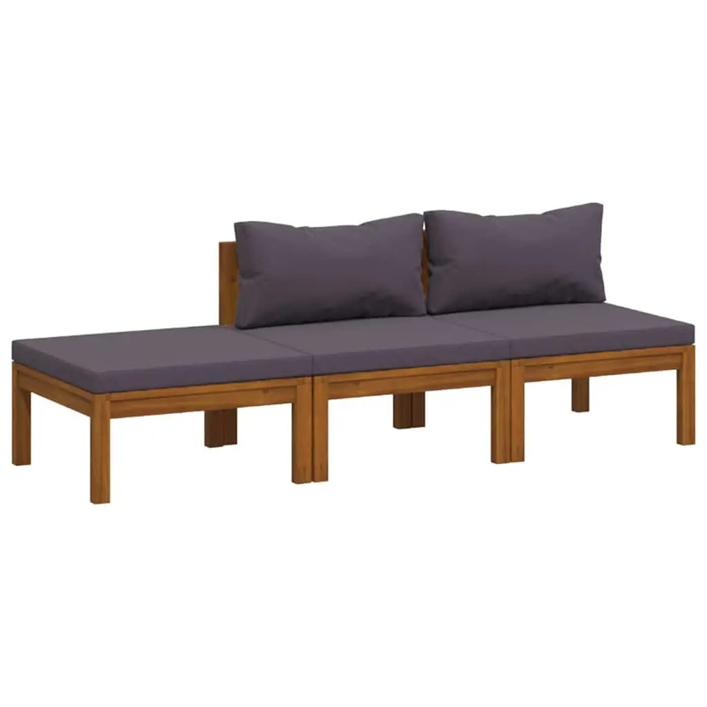 3 Piece Garden Lounge Set Solid Acacia Wood Grey with Cushion Slatted Coffee Table