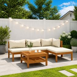 5-Piece Acacia Wood Garden Lounge Set with Coffee Table