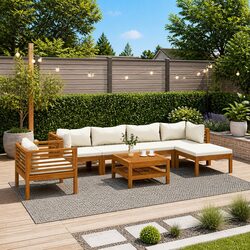 7 Piece Modular Outdoor Lounge Set with Cream Cushions