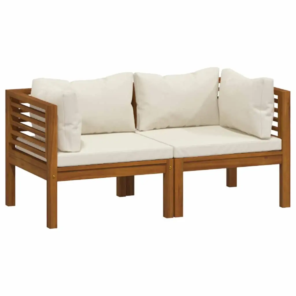 2-Seater Garden Sofa Solid Acacia Wood Cream Cushions