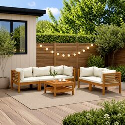 6 Piece Outdoor Furniture Set with Acacia Wood Lounge