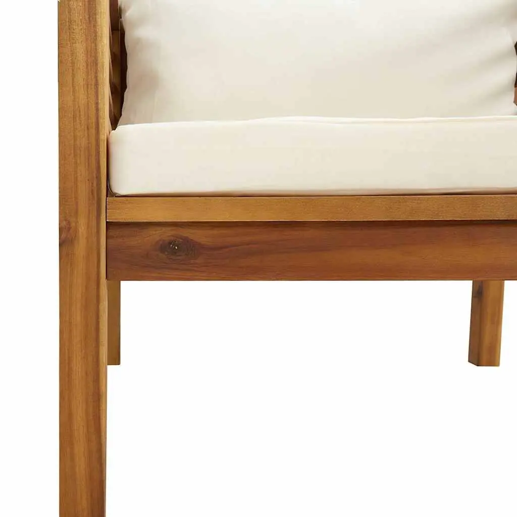 7 Piece Garden Lounge Set Acacia Wood Frame Modular Sofa Cream Cushions