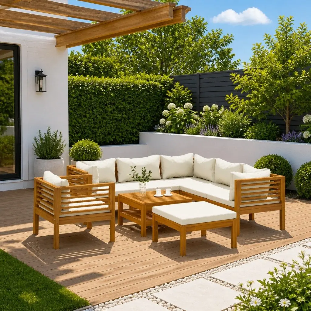 Modular 8 Piece Garden Lounge Set with Cream Cushions