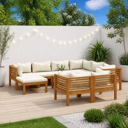 10-Piece Acacia Wood Outdoor Lounge Set with Cushions