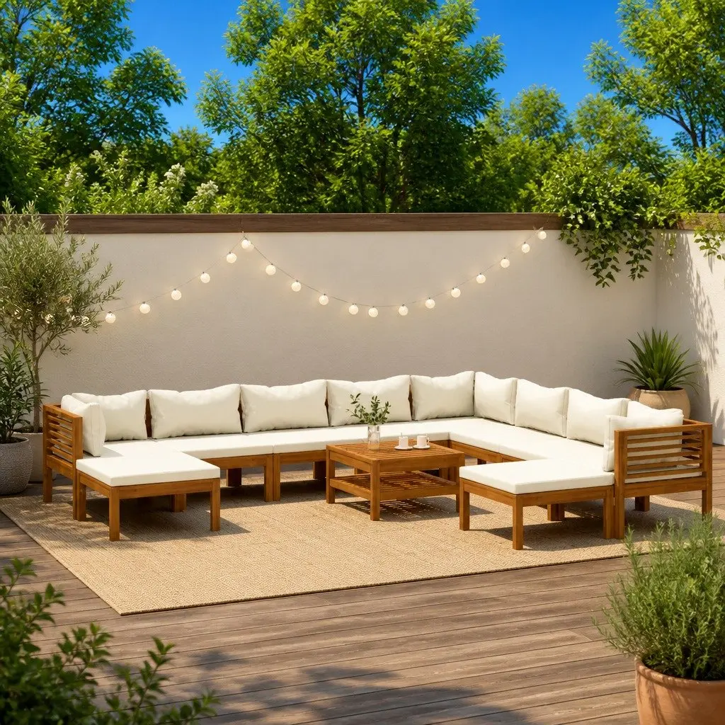 11 Piece Garden Lounge Set with Acacia Wood Sofa