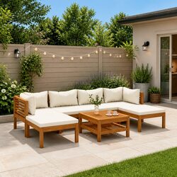 7 Piece Acacia Wood Garden Lounge Set with Coffee Table