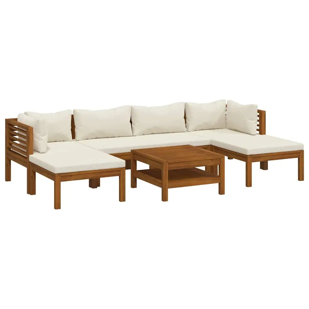 Garden Lounge Set Solid Acacia Wood 7 Piece Modular Sofa Cream Colour