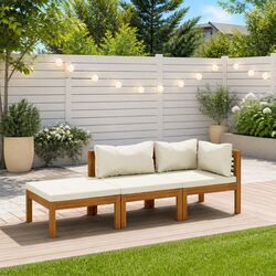 Quality Acacia Wood 3 Piece Garden Lounge Set with Cream Cushions