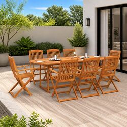 Garden Dining Set 9 Piece Outdoor Patio Table Chairs Solid Wood Brown
