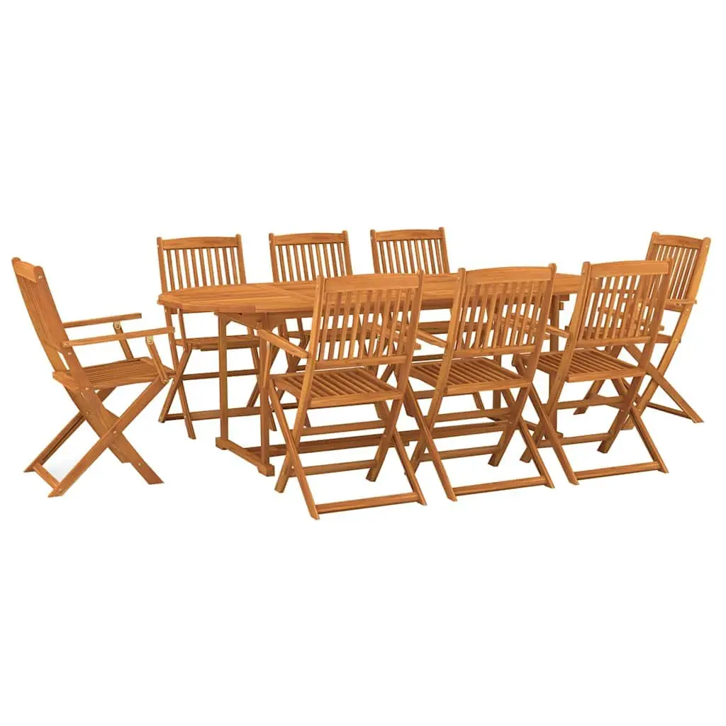 Solid Acacia Wood 9 Piece Outdoor Dining Set in Brown