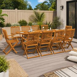 11-Piece Solid Wood Garden Dining Set for Outdoor Use