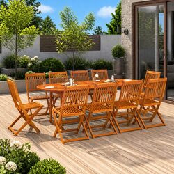 Durable 11-Piece Garden Dining Set with Acacia Wood