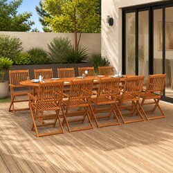 Sturdy 11-Piece Garden Dining Set with Brown Wood Finish