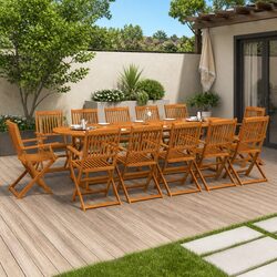 Solid Acacia Wood Outdoor Dining Set 13 Pieces in Brown