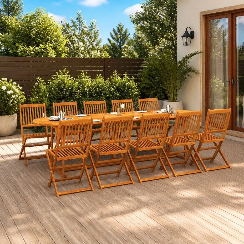 Solid Acacia Wood Garden Dining Set 11 Piece Outdoor Furniture