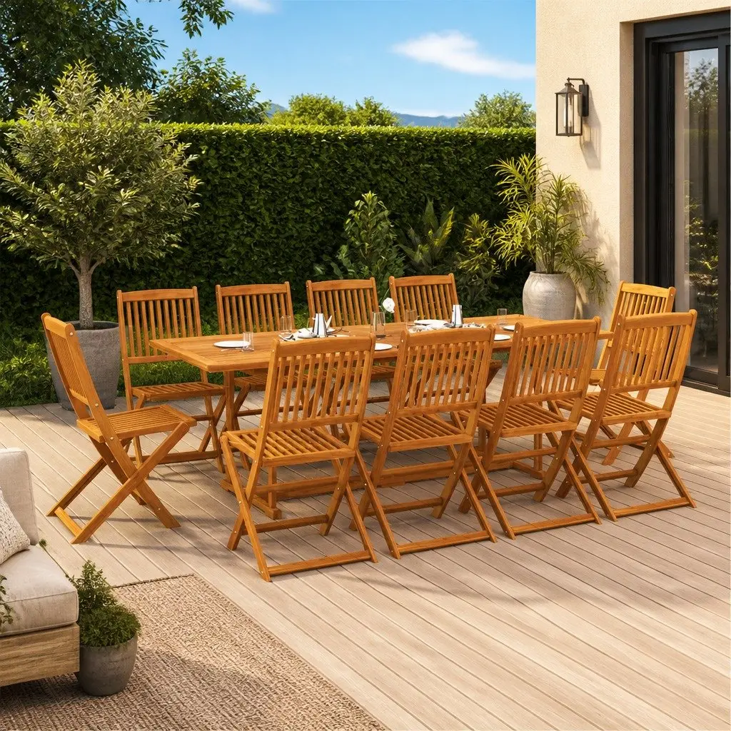 11-Piece Brown Garden Dining Set for Outdoor Use