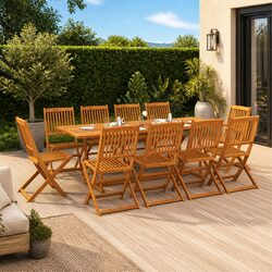 Sturdy 11-Piece Brown Garden Dining Set for Outdoor Use