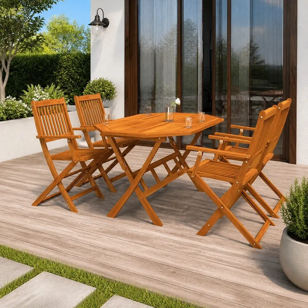 5 Piece Garden Dining Set Solid Acacia Wood Brown