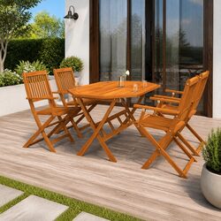 Durable 5 Piece Garden Dining Set with Brown Wood Finish