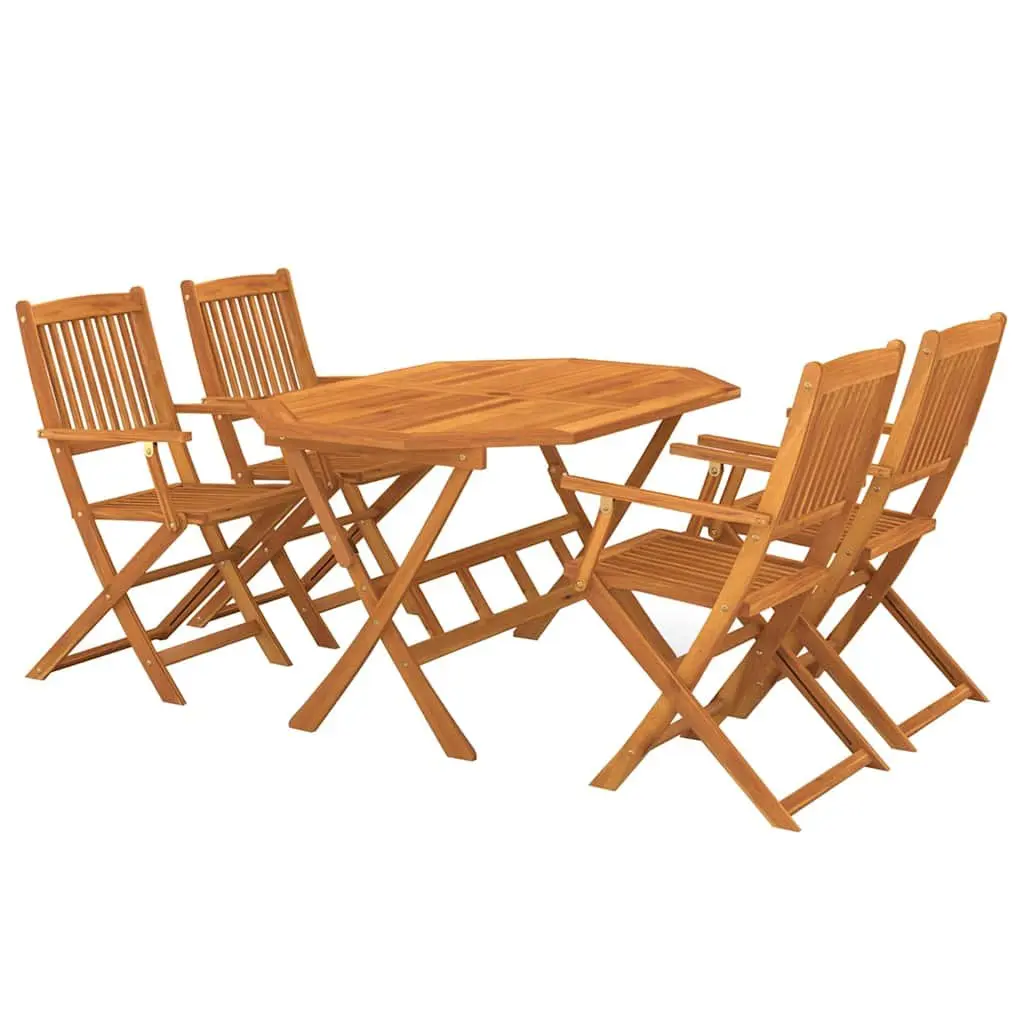 5 Piece Garden Dining Set Solid Acacia Wood Brown