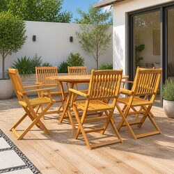 Durable 7 Piece Outdoor Dining Set with Foldable Design