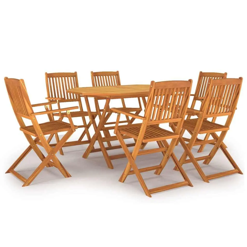7 Piece Outdoor Garden Dining Set Wood Patio Table Chairs Foldable Compact