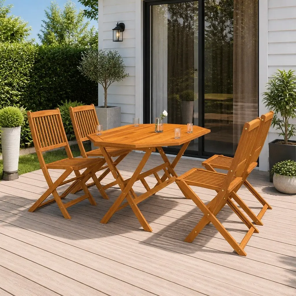 5 Piece Brown Folding Garden Dining Set