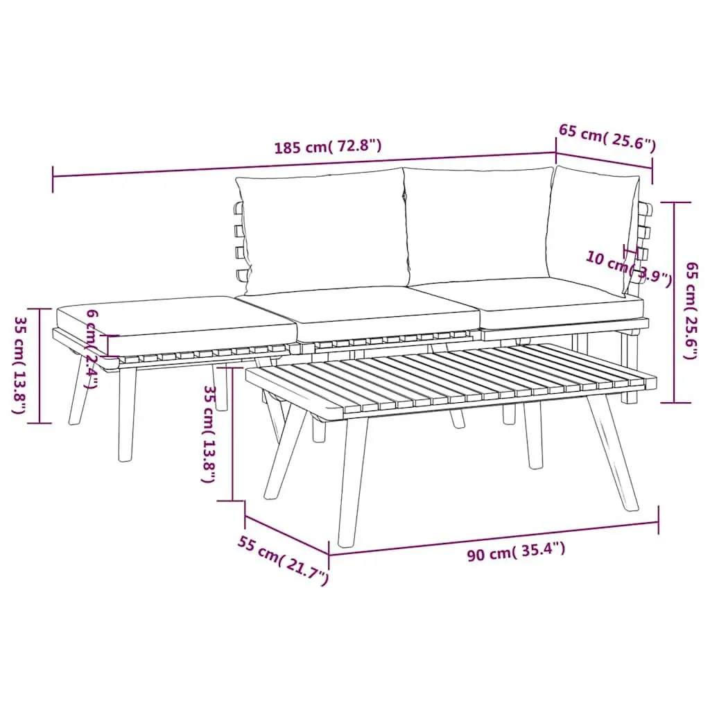 4-Piece Solid Wood Garden Lounge Set with Cushions