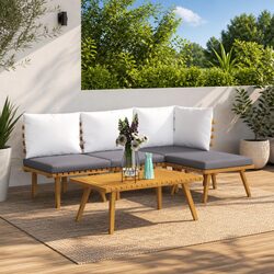 5 Piece Outdoor Acacia Wood Garden Lounge Set with Cushions