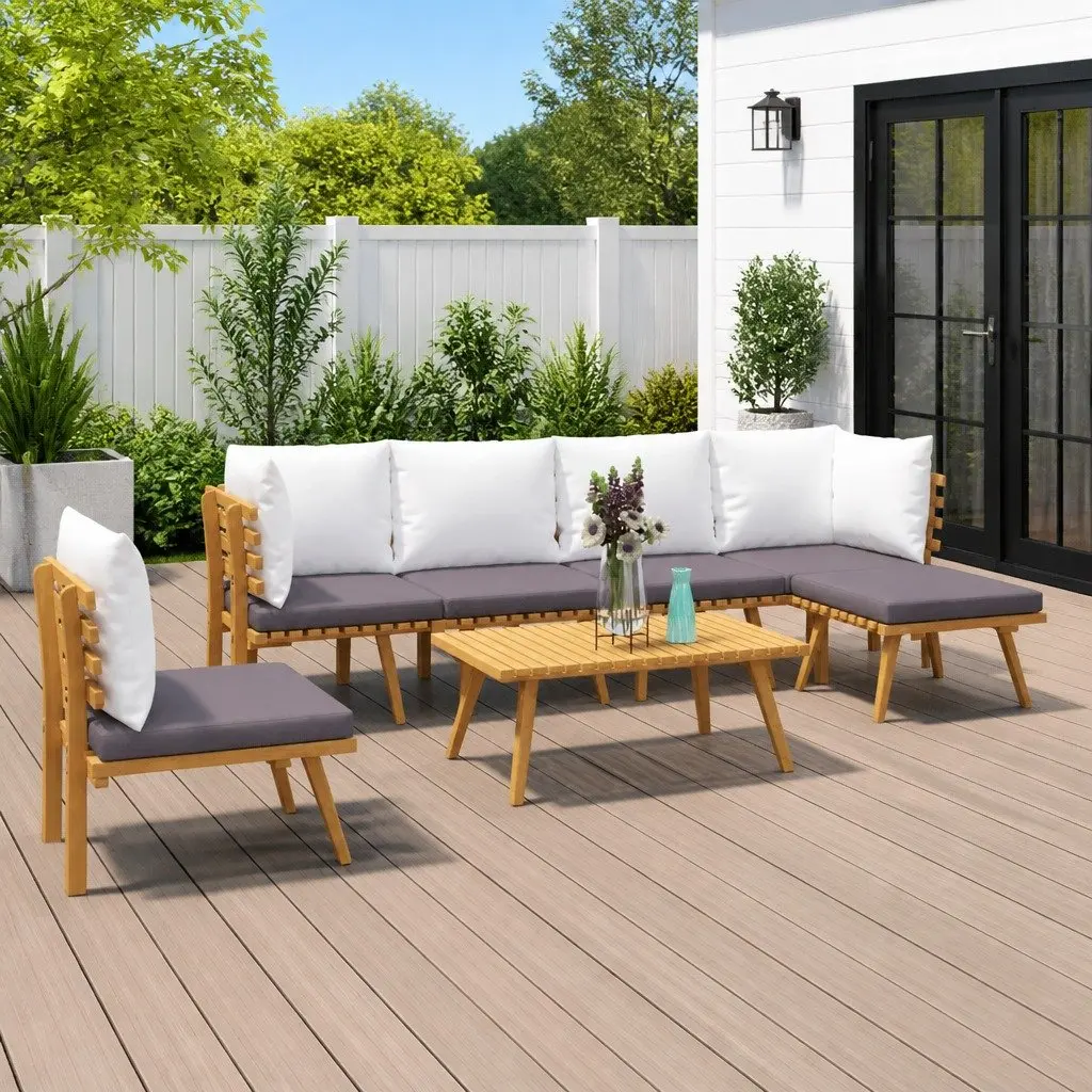 7 Piece Garden Lounge Set Solid Acacia Wood Brown Outdoor Patio