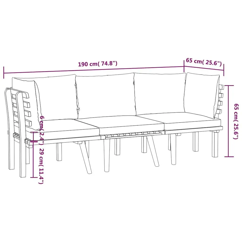 3 Piece Garden Lounge Set Solid Acacia Wood Brown