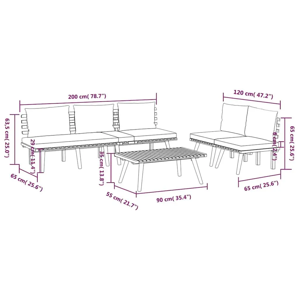 4 Piece Garden Lounge Set Solid Acacia Wood Brown Outdoor Patio Furniture