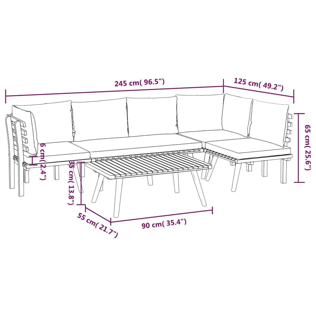 Acacia Wood 5 Piece Garden Lounge Set for Outdoor Relaxation