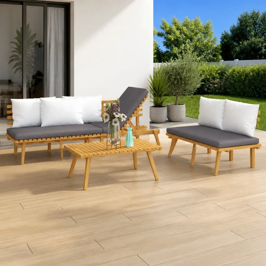 Solid Acacia 3 Piece Outdoor Lounge Set with Cushions