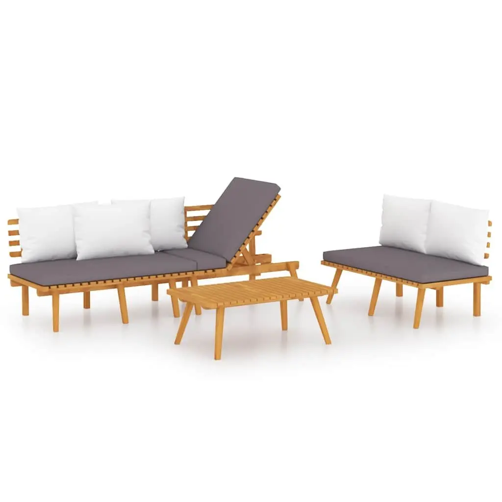 Solid Acacia 3 Piece Outdoor Lounge Set with Cushions