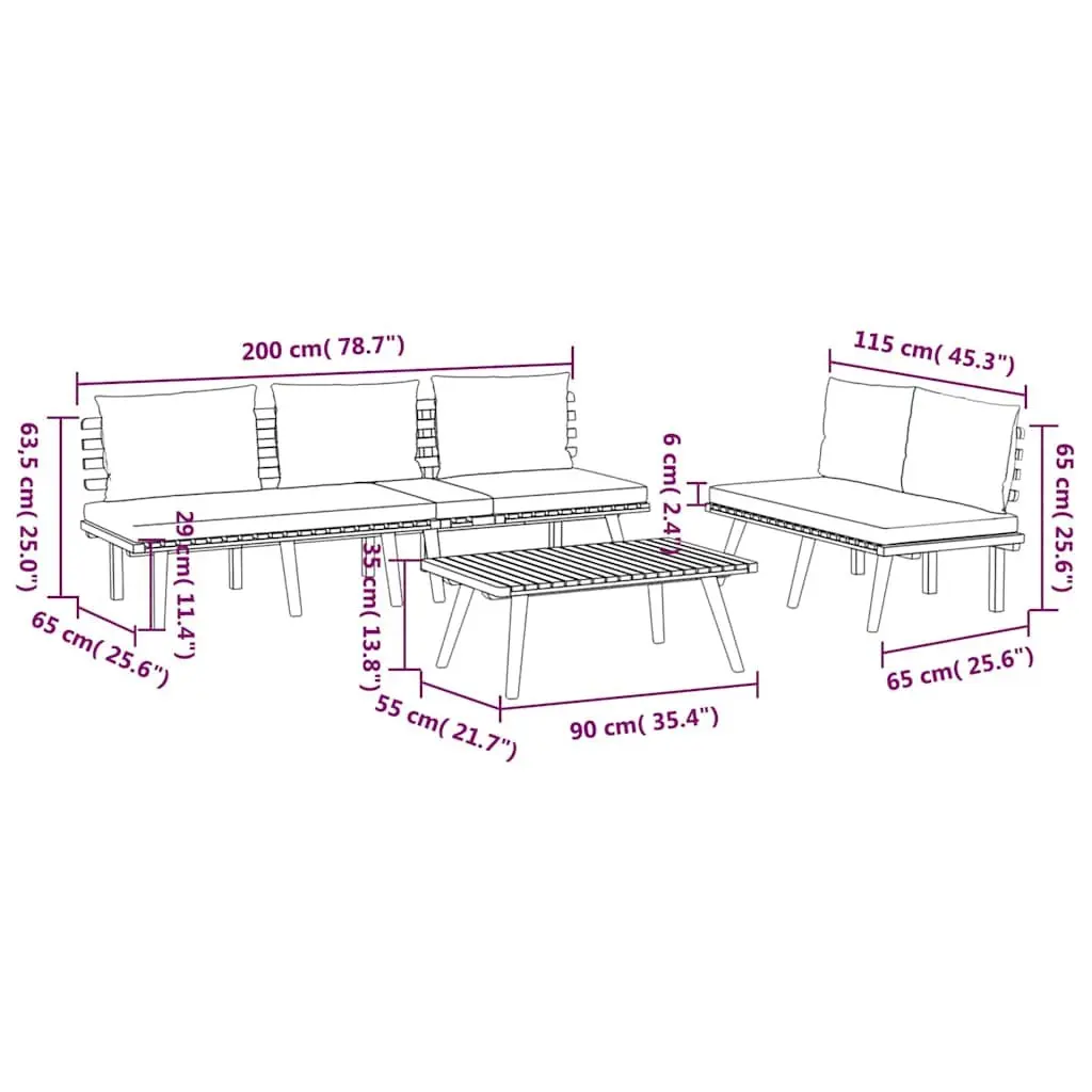 Solid Acacia 3 Piece Outdoor Lounge Set with Cushions