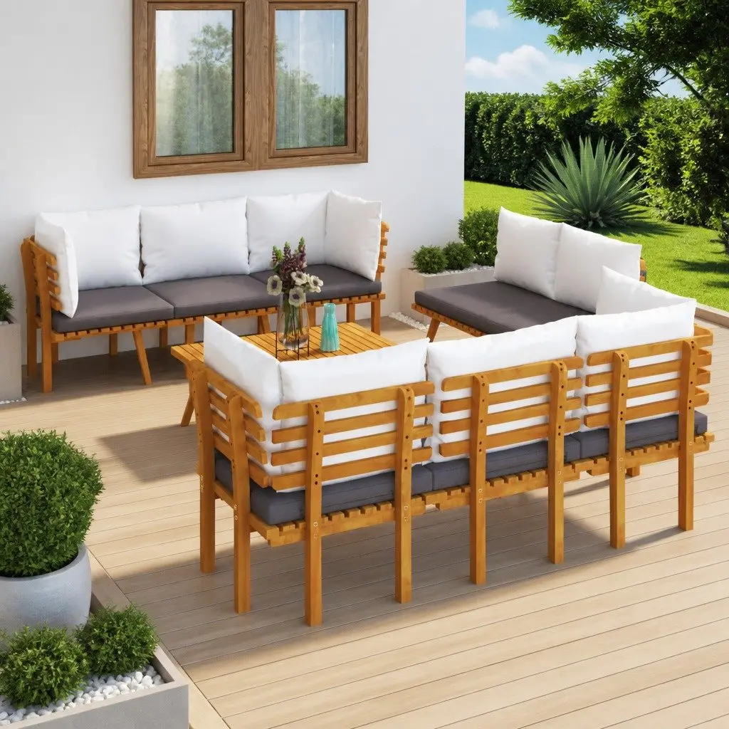 8-Piece Outdoor Lounge Set with Solid Wood Construction